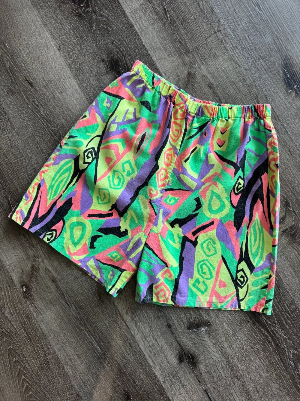 Vintage 1980s Surf Style Neon Shorts | Men's Abstract Cotton Festival XS/S